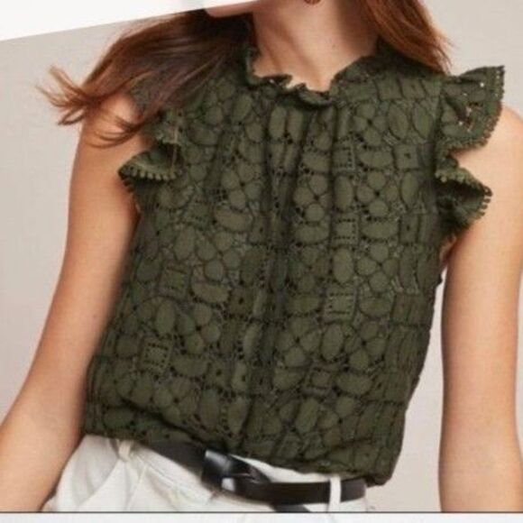 Maeve Tops - Maeve By Anthropologie Green Lace Sleeveless Lined Top - Size 6